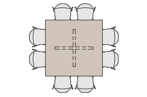 Dowload free Large square table with 8 chairs plan autocad block. Autocad block make by Be Interior Designer for block free download