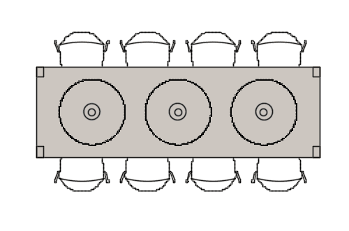 Dowload free Large wood table with 8 chairs and pendant lights plan autocad block. Autocad block make by Be Interior Designer for block free download